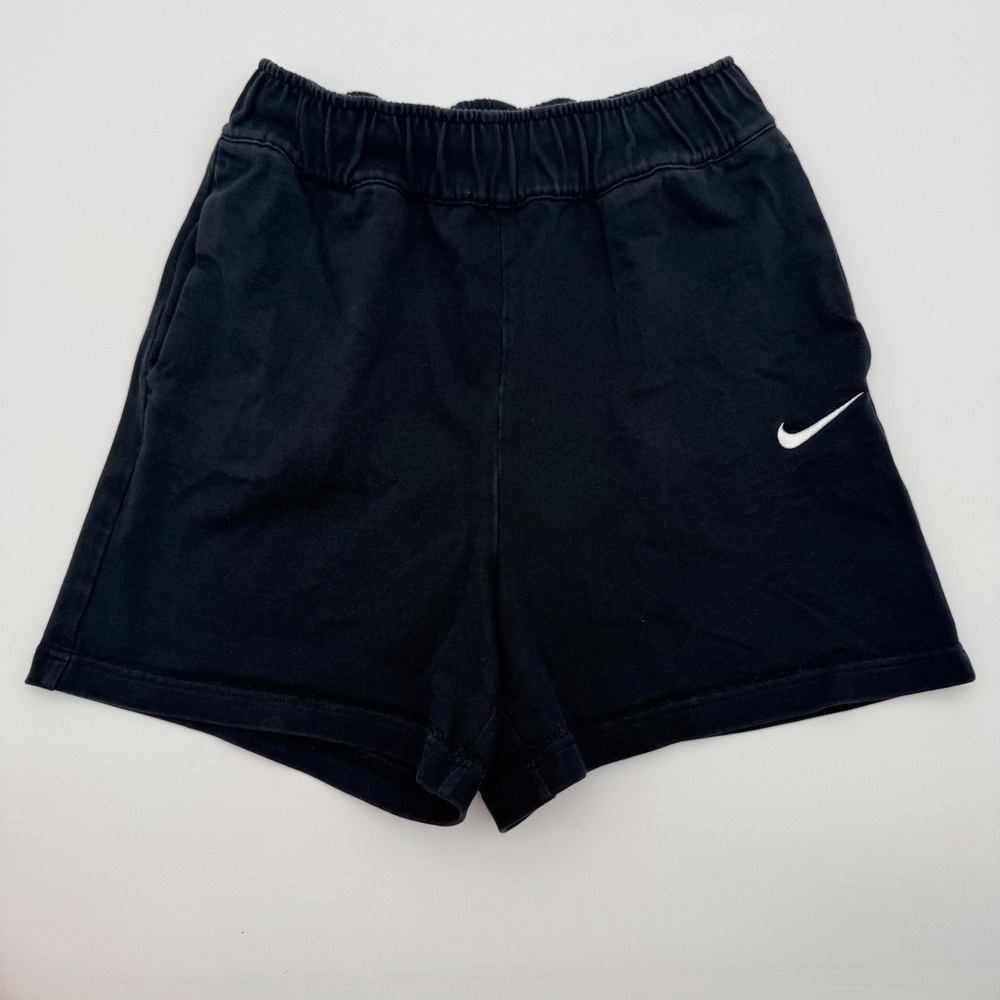 Nike Sportswear Essential Women Black Cotton Jersey Shorts XS High Rise Swoosh